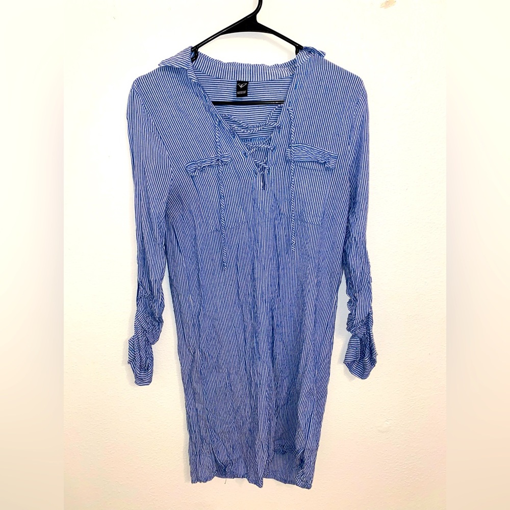 Blue Stripes Long Sleeve Flannel Dress